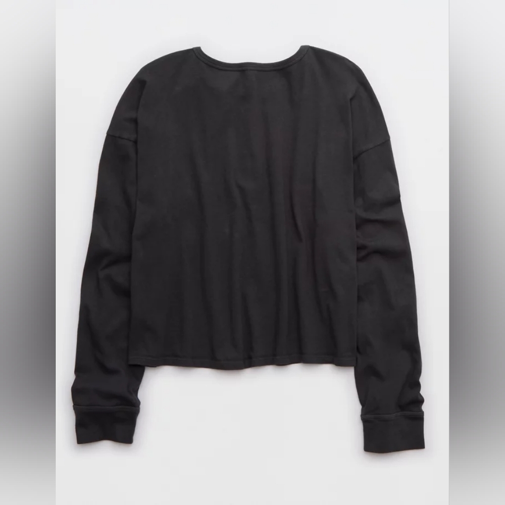 Aerie Cotton Henley Long Sleeve Shirt Large - NWT - Smoked Gray - Picture 4 of 10